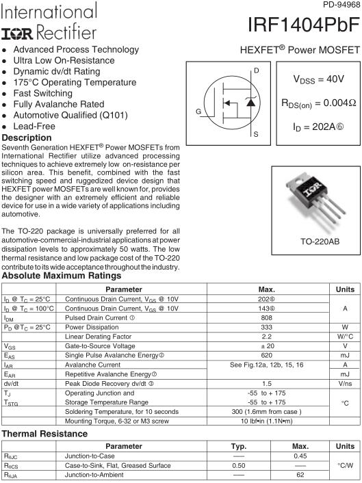 MOS管,KNX2404A替代IRF1404PBF,190A/40V