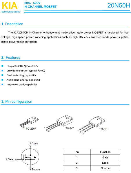 MOS管,20N50,20A/500V