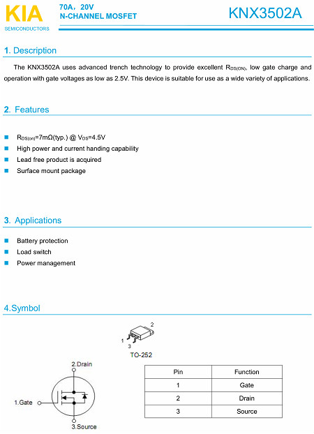 MOS管,KNX3502A,70A/20V