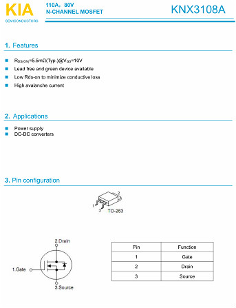 MOS管,KNX3108A,110A/80V